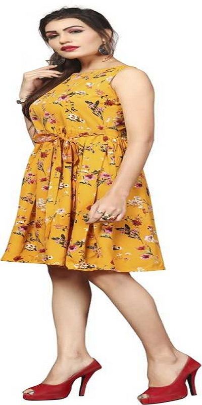 Women Fit and Flare Yellow Dress